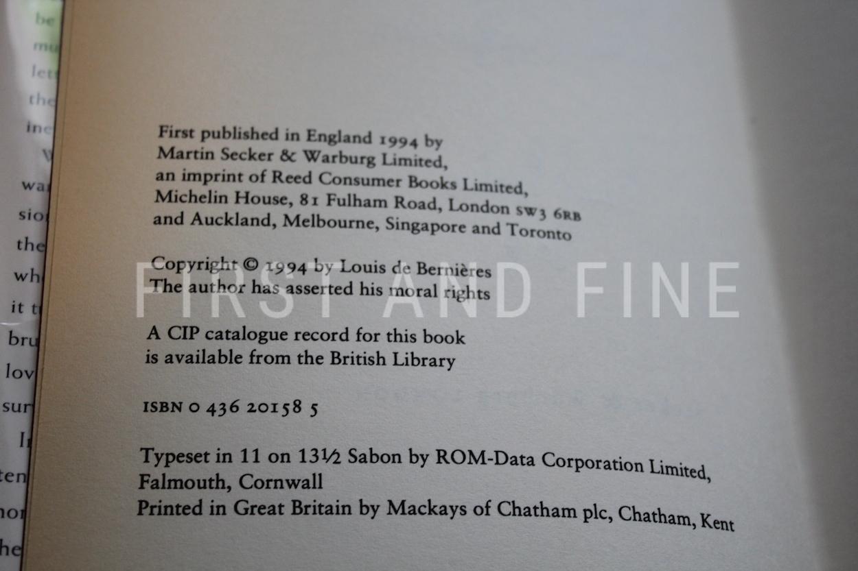 de Bernières, Louis (1994) 'Captain Corelli's Mandolin', signed first edition - Image 3