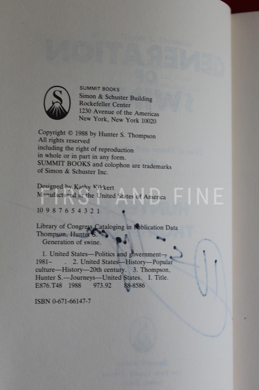 Thompson, Hunter S. (1988) 'Generation of Swine - Tales of Shame and Degredation in the 80s', signed first edition - Image 3