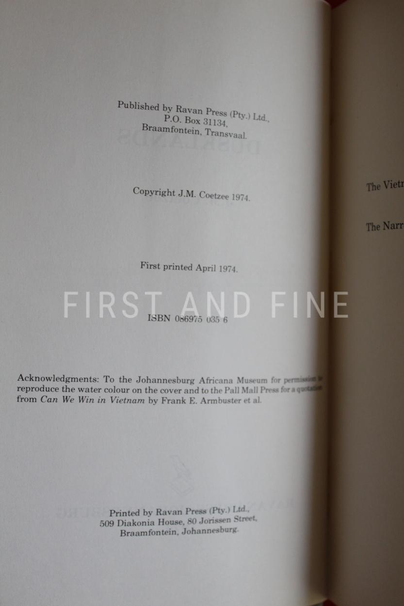 Coetzee, JM (1974) 'Dusklands', signed true first edition association copy - Image 3