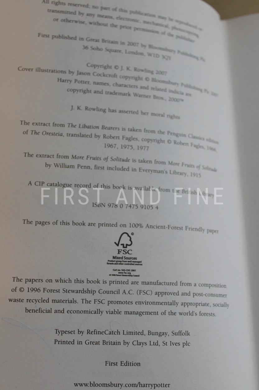 Rowling, JK (2007) 'Harry Potter and the Deathly Hallows', UK signed first edition - Image 3