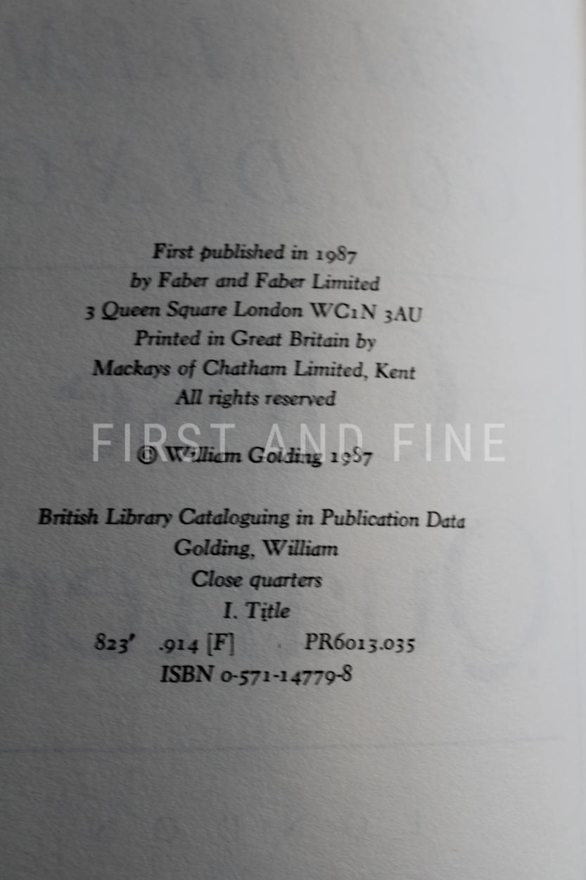 Golding, William (1987) 'Close Quarters', UK signed first edition - Image 3