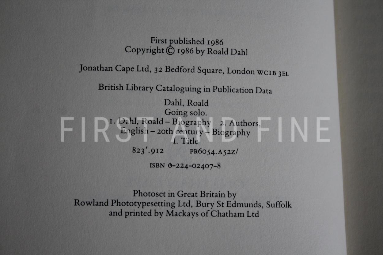 Dahl, Roald (1986) 'Going Solo', UK signed first edition - Image 3