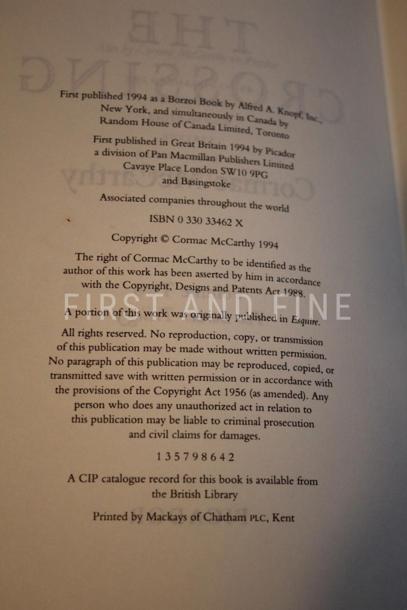McCarthy, Cormac (1994) 'The Crossing', UK signed and inscribed first edition with rock solid provenance - Image 2