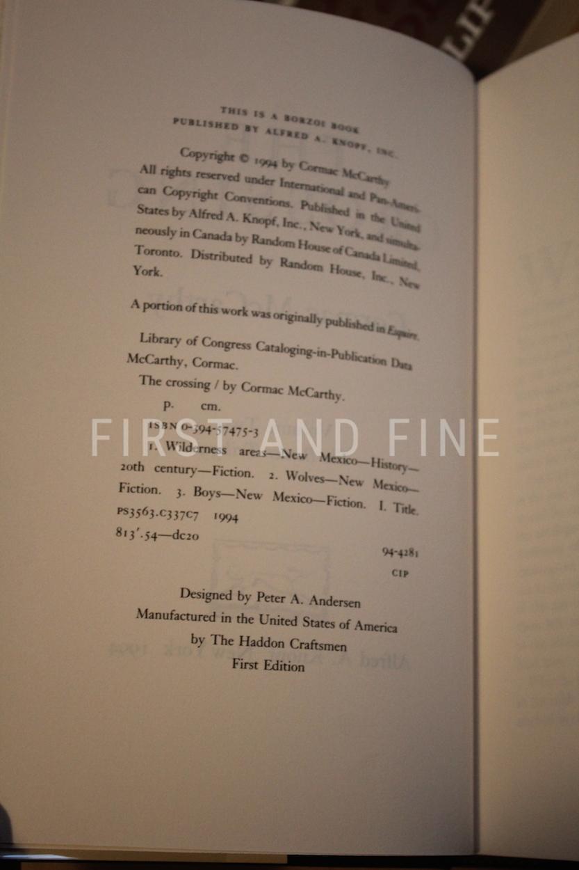 McCarthy, Cormac (1994) 'The Crossing', US signed first edition with rock solid provenance - Image 3