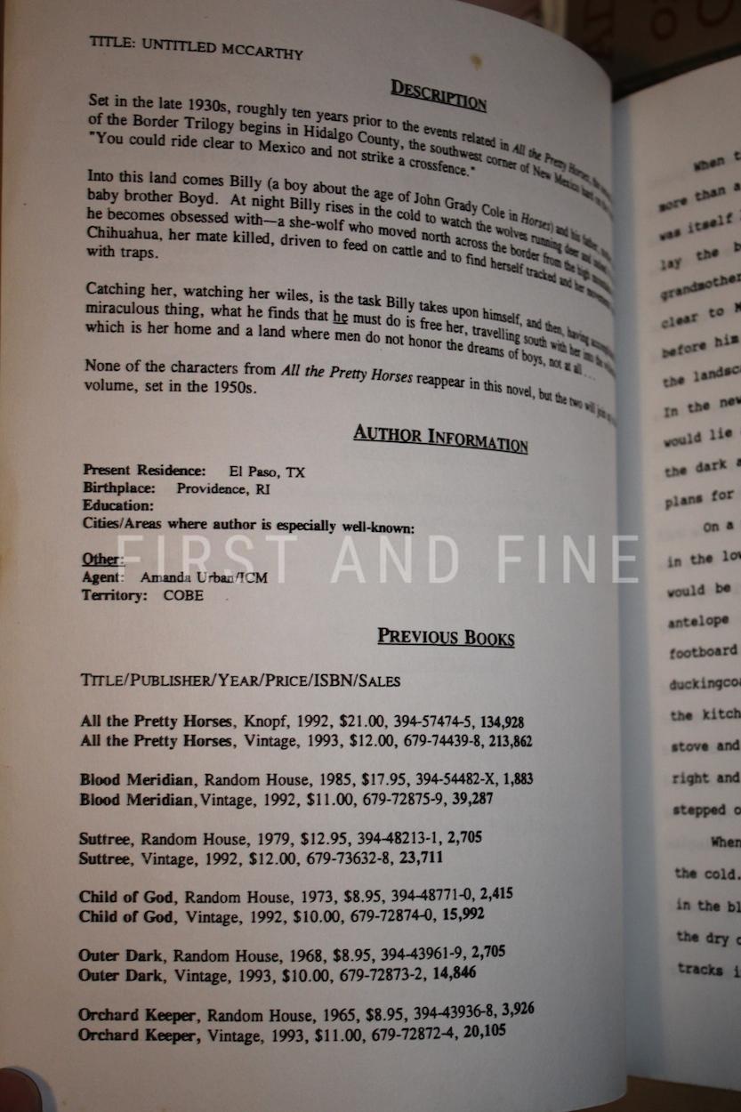 McCarthy, Cormac (1994) 'The Crossing', US signed and inscribed galley proofs with rock solid provenance - Image 4
