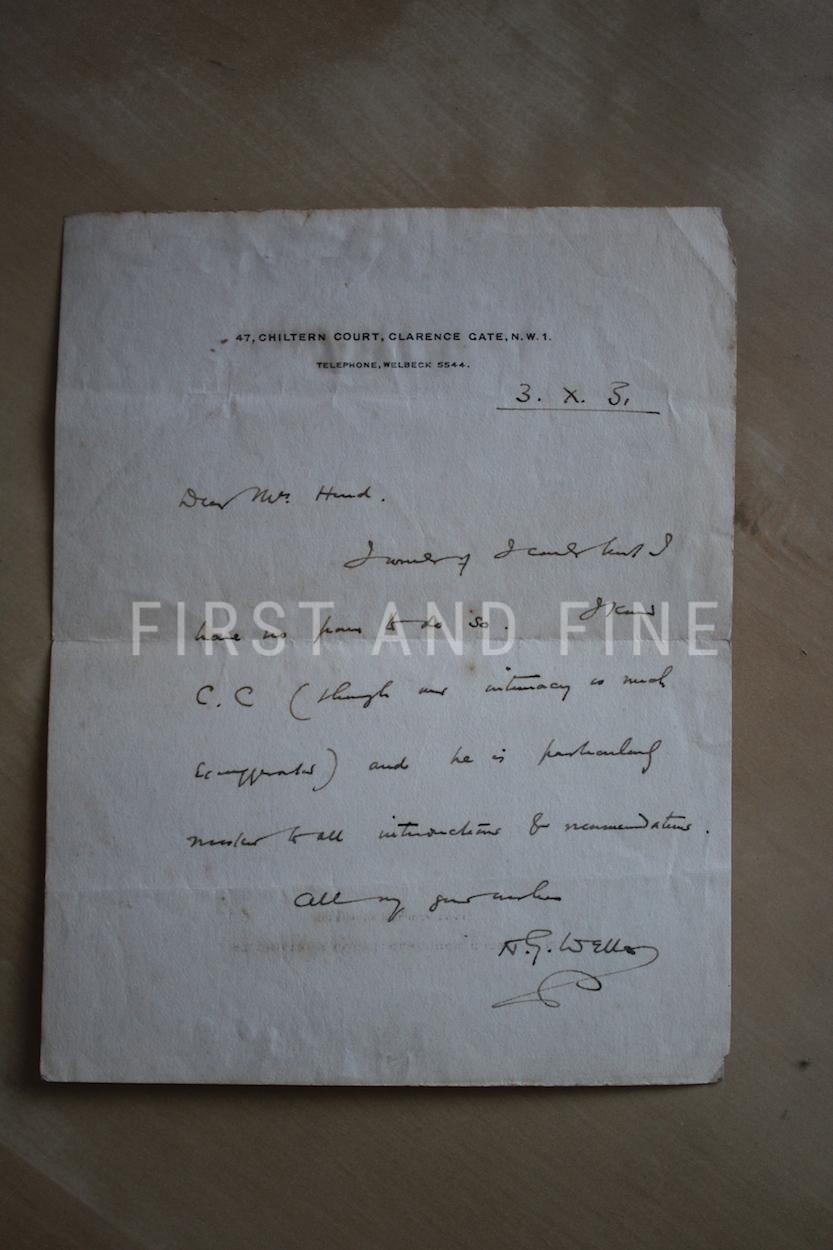 Wells, H.G. (1898) 'The War of the Worlds', UK first edition, first state with original handwritten and signed letter - Image 2