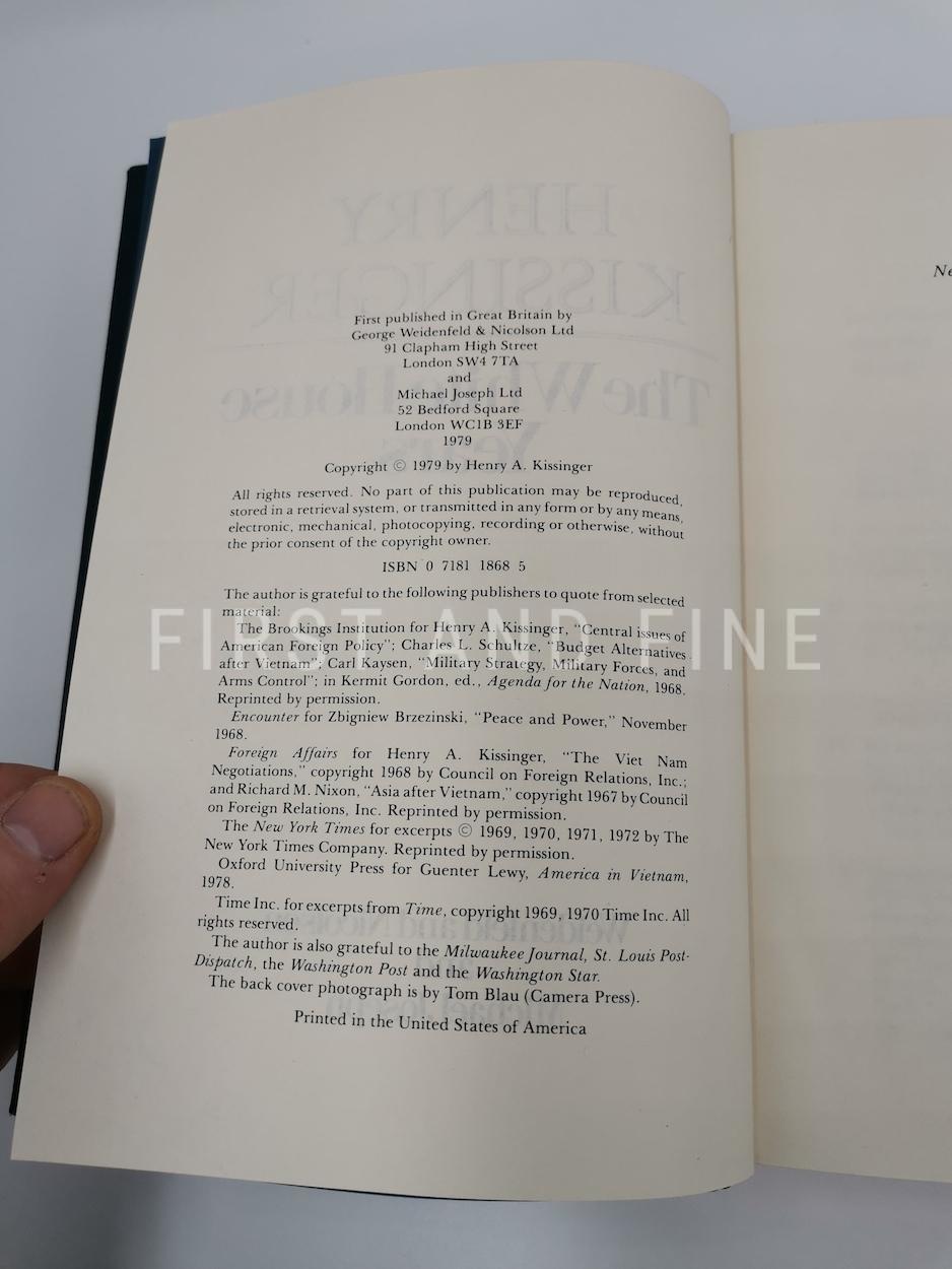 Kissinger, Henry (1979) 'The White House Years', UK first edition, signed and inscribed to British Foreign Secretary - Image 3