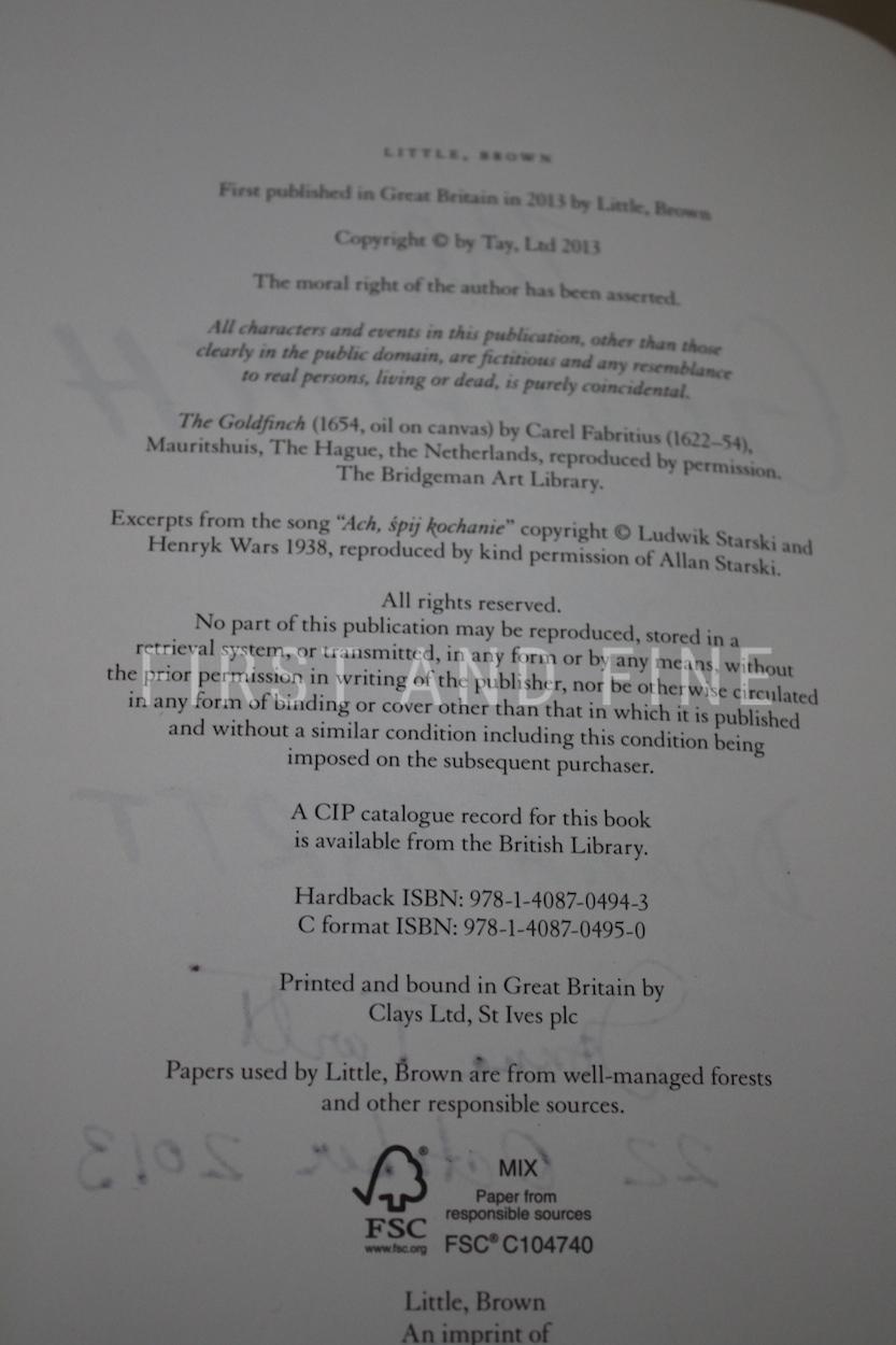 Tartt, Donna (2013) 'The Goldfinch', UK signed first edition - Image 3