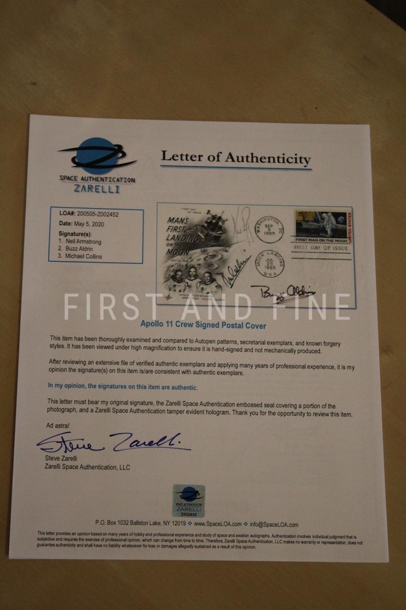 Armstrong, Neil; Aldrin, Buzz; and Collins, Michael (1970) 'First on the Moon', US first edition with a First Day Cover signed by all three astronauts. - Image 3