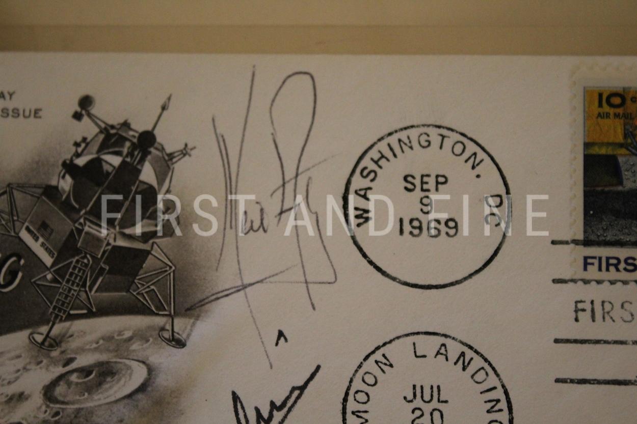 Armstrong, Neil; Aldrin, Buzz; and Collins, Michael (1970) 'First on the Moon', US first edition with a First Day Cover signed by all three astronauts. - Image 6