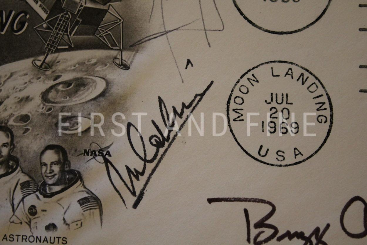 Armstrong, Neil; Aldrin, Buzz; and Collins, Michael (1970) 'First on the Moon', US first edition with a First Day Cover signed by all three astronauts. - Image 7