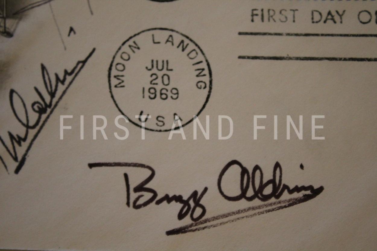 Armstrong, Neil; Aldrin, Buzz; and Collins, Michael (1970) 'First on the Moon', US first edition with a First Day Cover signed by all three astronauts. - Image 8