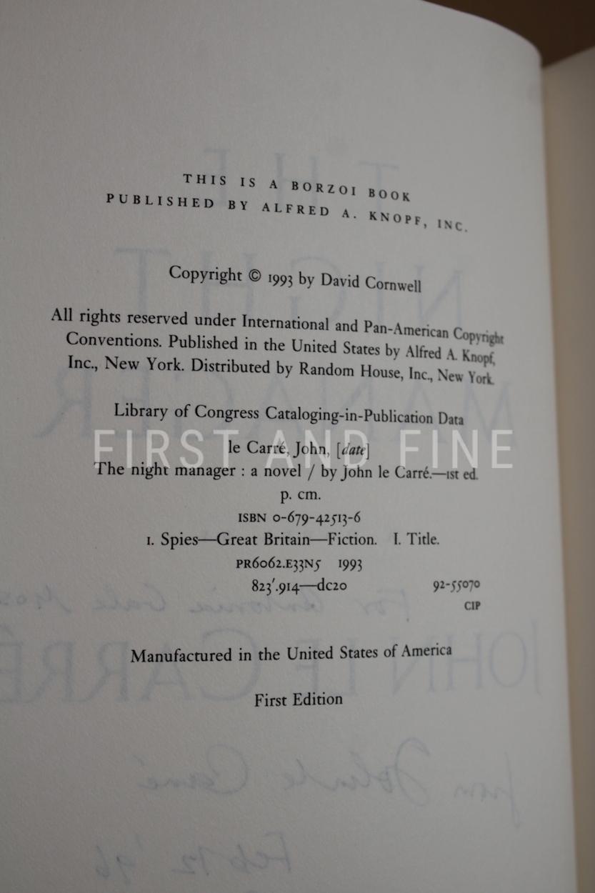 le Carré, John (1993) 'The Night Manager', US signed and inscribed first edition - Image 3