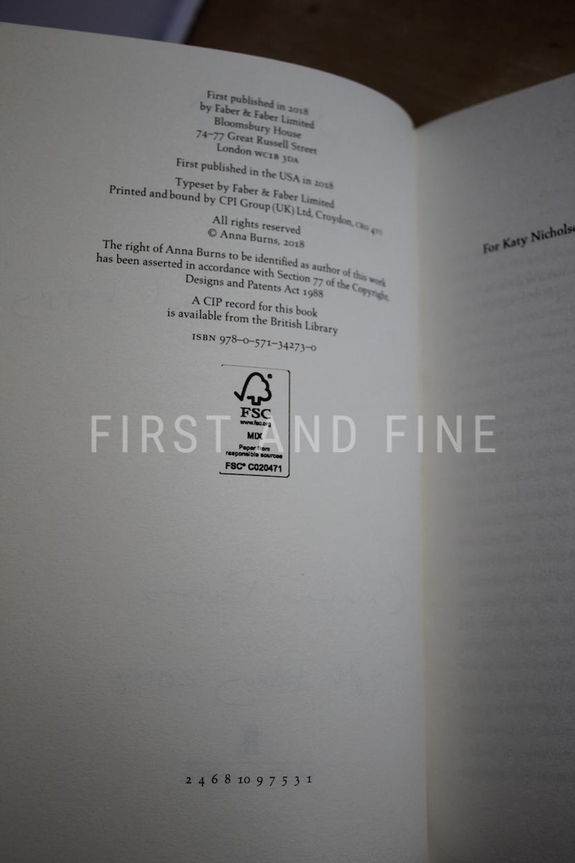 Burns, Anna (2018) 'Milkman', UK signed and lined first edition - Image 3