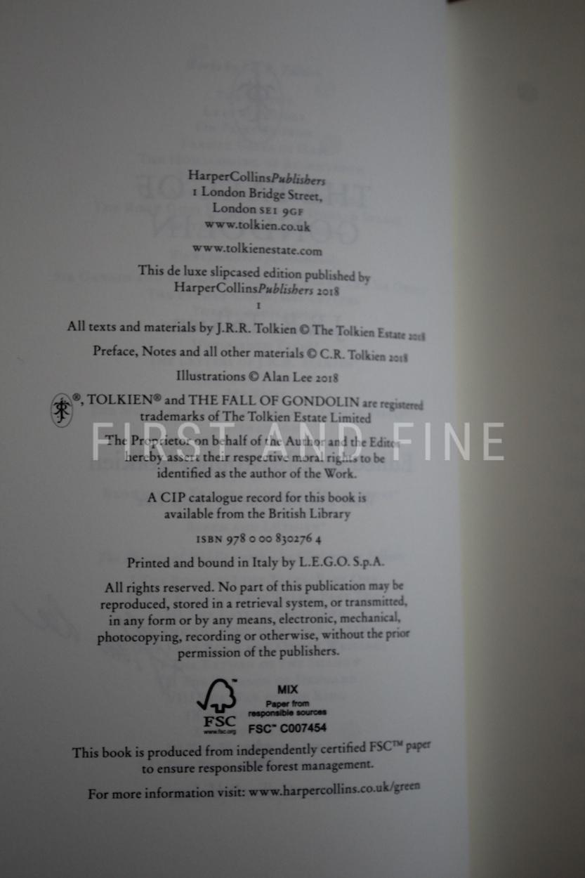 Tolkien, J.R.R. (author); Tolkien, Christopher (editor) and Lee, Alan (illustrator) (2018) 'The Fall of Gondolin', UK deluxe first edition, signed and sketched by Alan Lee - Image 4