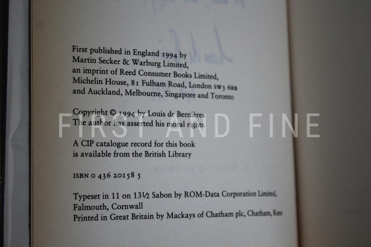 de Bernieres, Louis (1994) ‘Captain Corelli’s Mandolin’, UK signed first edition - Image 3
