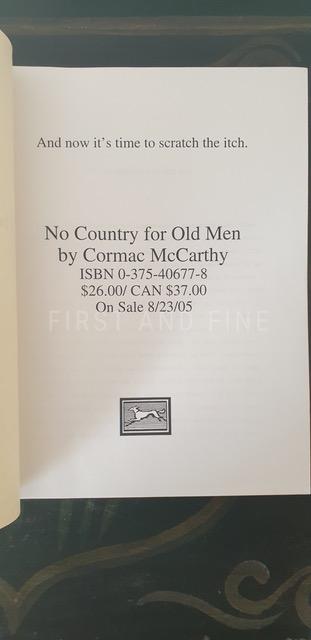 McCarthy, Cormac (2004) 'No Country for Old Men', US early uncorrected proof - Image 2