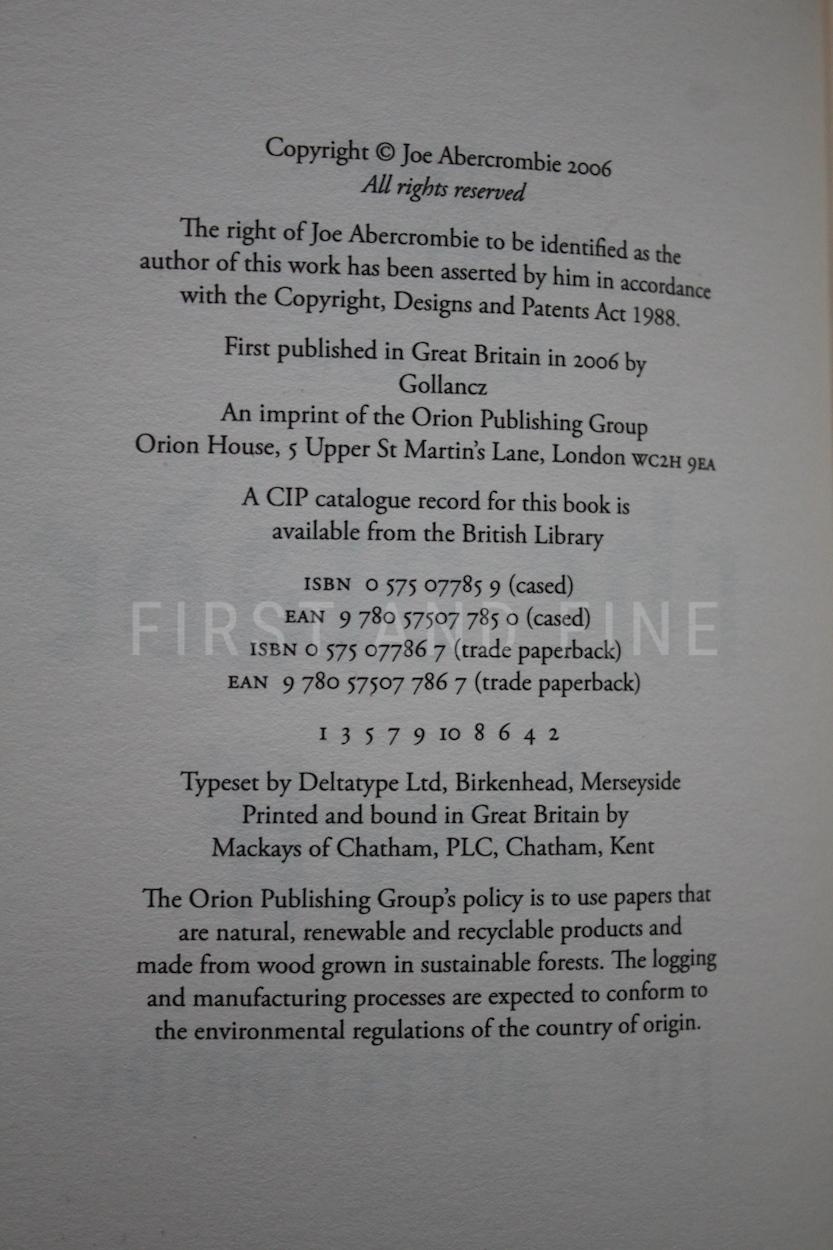 Abercrombie, Joe (2006-08) 'The First Law' trilogy (The Blade Itself; Before They Are Hanged; Last Argument of Kings), UK signed first edition set - Image 5