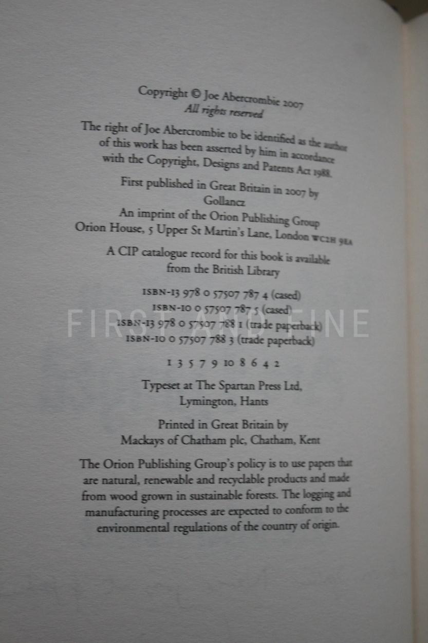 Abercrombie, Joe (2006-08) 'The First Law' trilogy (The Blade Itself; Before They Are Hanged; Last Argument of Kings), UK signed first edition set - Image 6