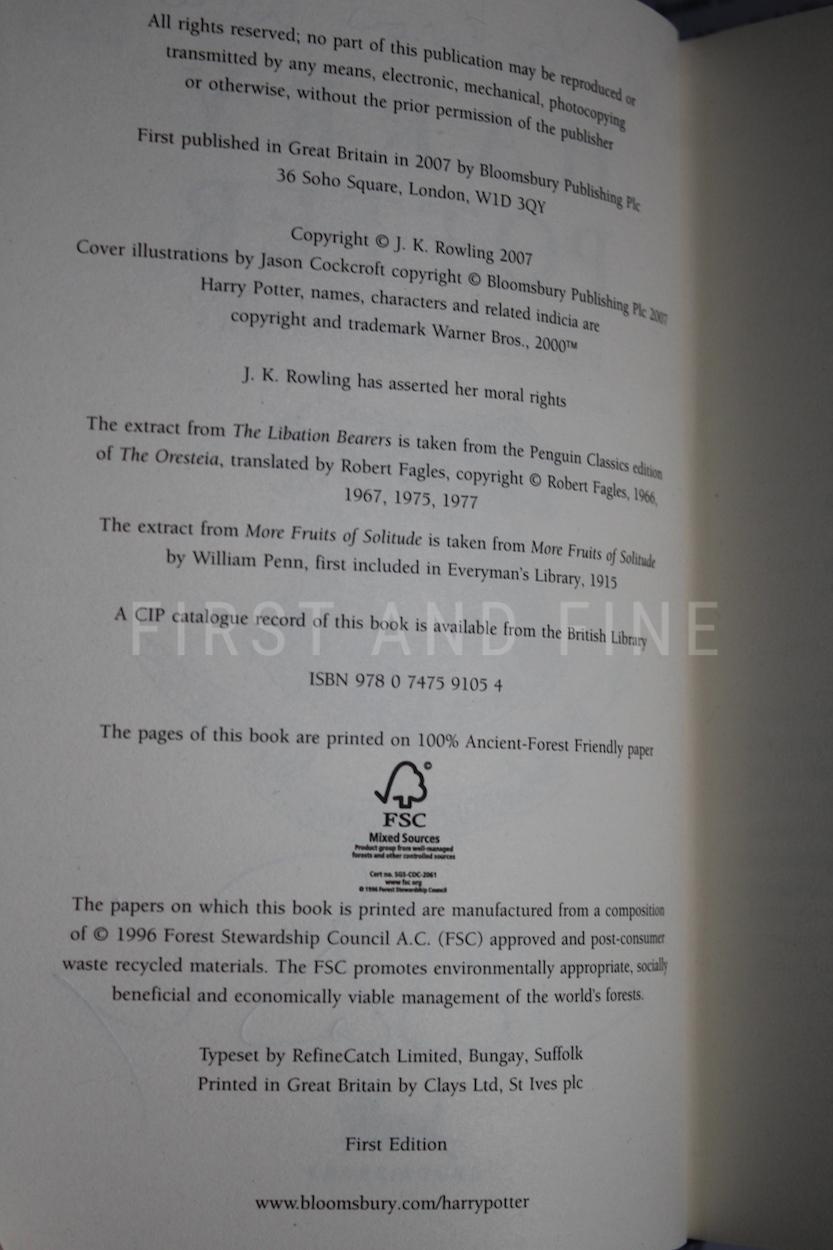 Rowling, J.K. (2007) 'Harry Potter and the Deathly Hallows', UK signed and uniquely inscribed first edition - Image 3