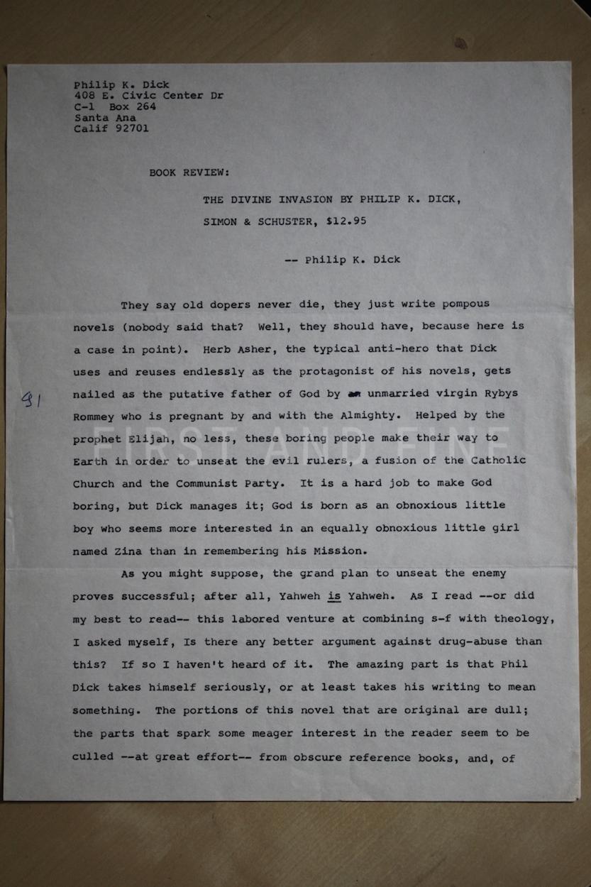 Dick, Phlip K. (1968) 'Do Androids Dream of Electric Sheep', US first edition with an original signed letter and Dick's original signed book review - Image 3