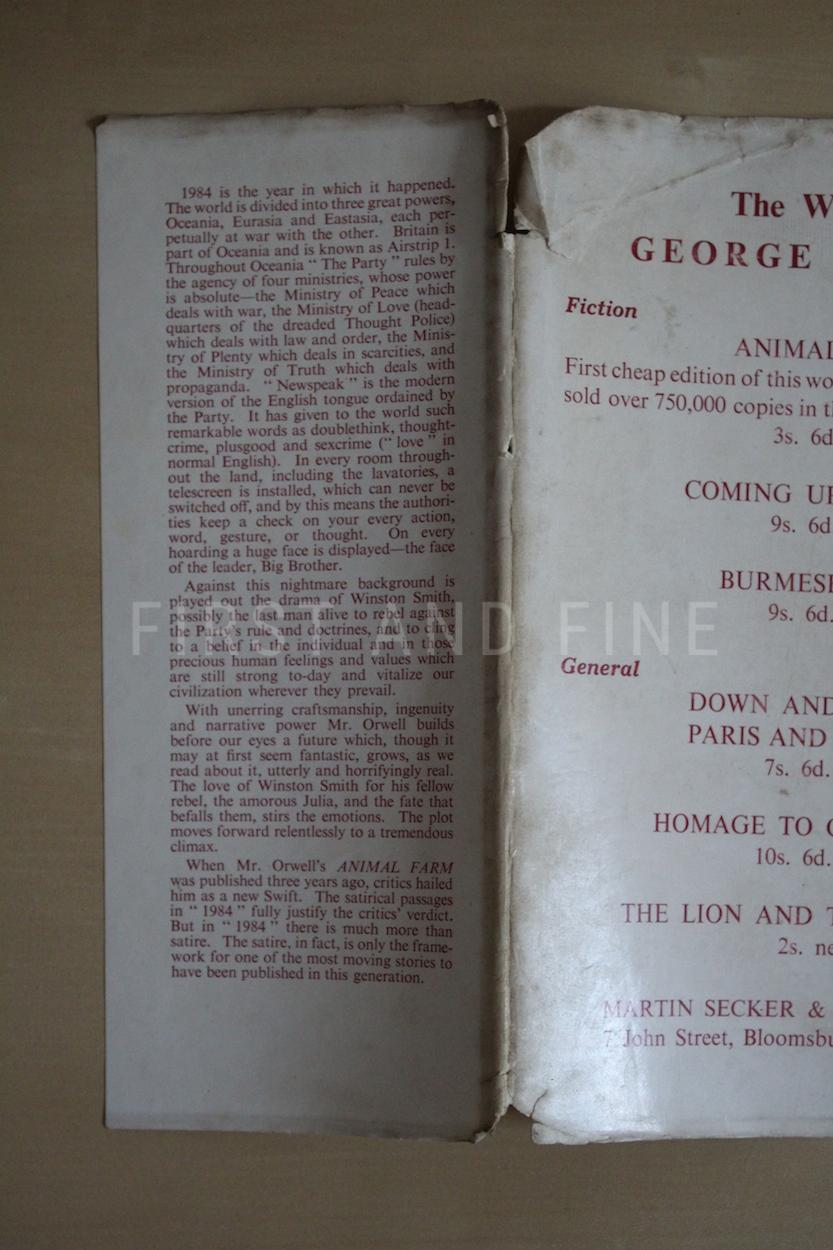 Orwell, George (1949) 'Nineteen Eighty-Four', UK first edition with the original unrestored red variant dust jacket - Image 13