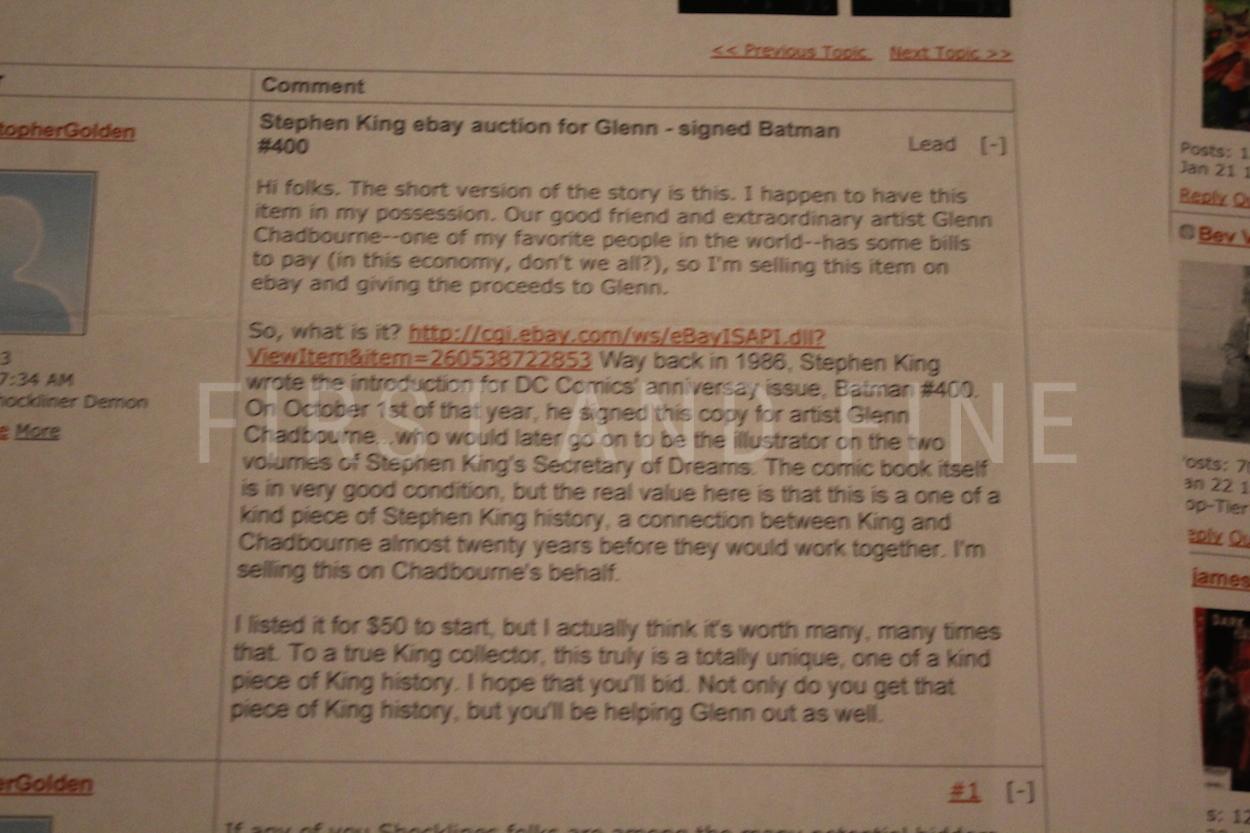 King, Stephen (foreword) (1986) 'Batman' issue 400, signed and inscribed by Stephen King to artist Glenn Chabourne - Image 6