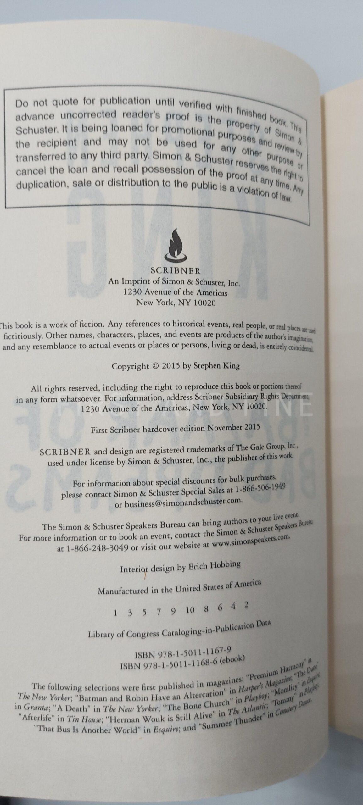 King, Stephen (2015) 'The Bazaar of Bad Dreams', US uncorrected proof, signed by King - Image 3