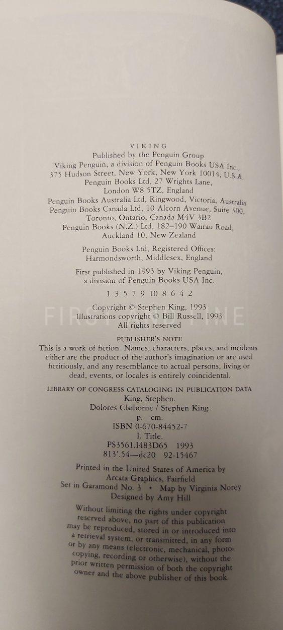 King, Stephen (1992) 'Dolores Claiborne', US signed and inscribed first edition - Image 3