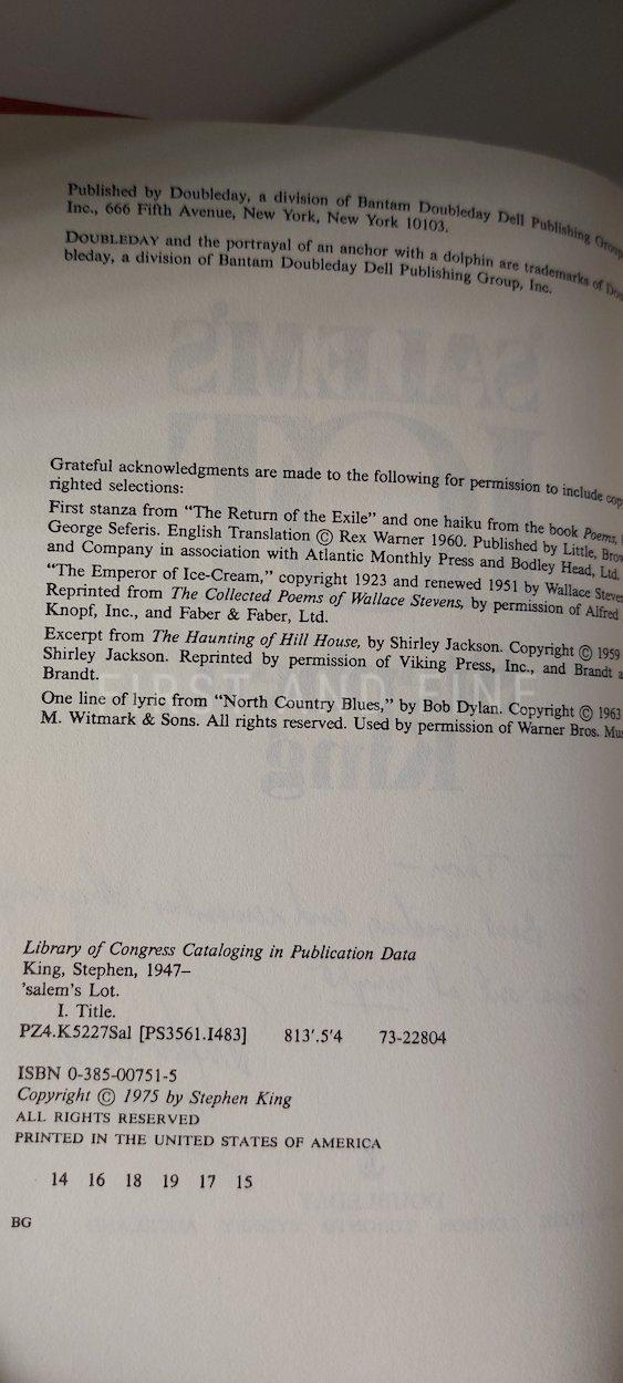 King, Stephen (1975) 'Salem's Lot', US signed and inscribed first edition, later print with second state dust jacket - Image 3