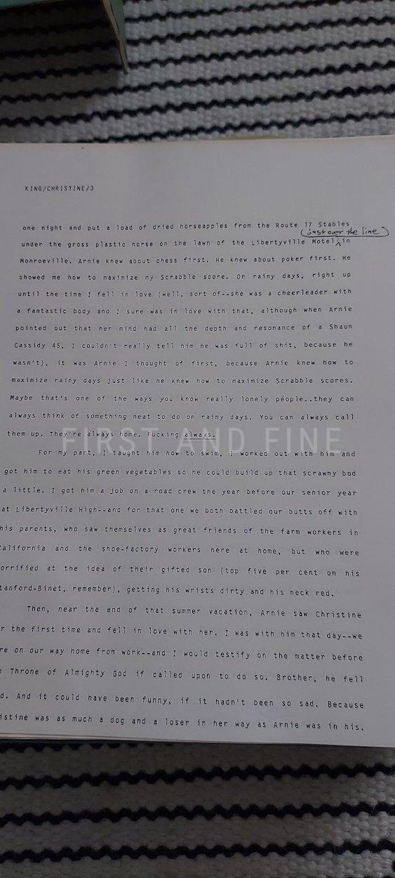 King, Stephen (1983) 'Christine', US signed and beautifully inscribed association copy to his editor at Doubleday Bill Thompson. Together with a copy of the 'Christine' manuscript - Image 16