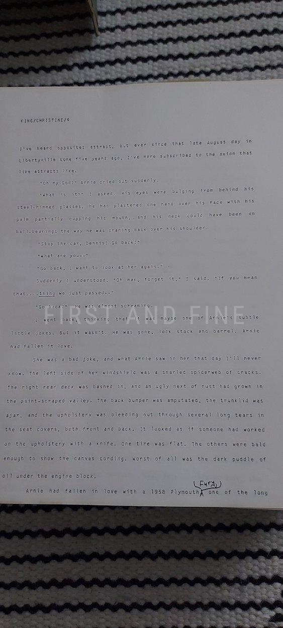 King, Stephen (1983) 'Christine', US signed and beautifully inscribed association copy to his editor at Doubleday Bill Thompson. Together with a copy of the 'Christine' manuscript - Image 17