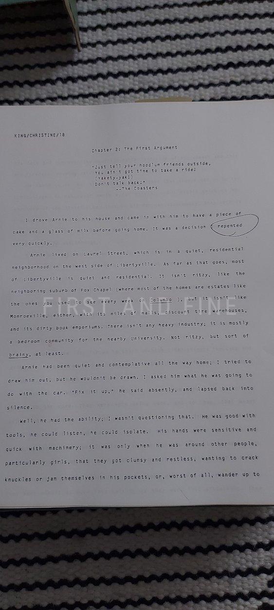 King, Stephen (1983) 'Christine', US signed and beautifully inscribed association copy to his editor at Doubleday Bill Thompson. Together with a copy of the 'Christine' manuscript - Image 19
