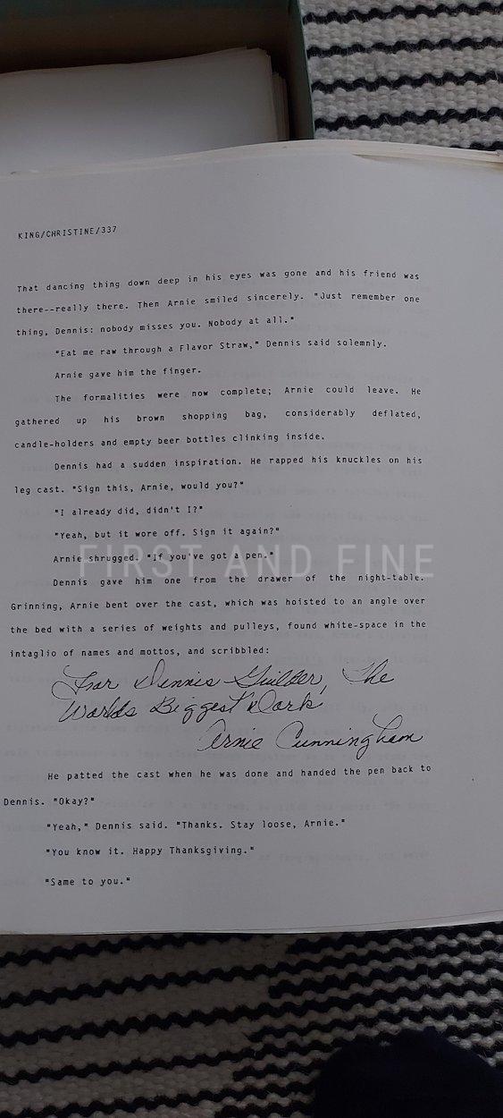 King, Stephen (1983) 'Christine', US signed and beautifully inscribed association copy to his editor at Doubleday Bill Thompson. Together with a copy of the 'Christine' manuscript - Image 22