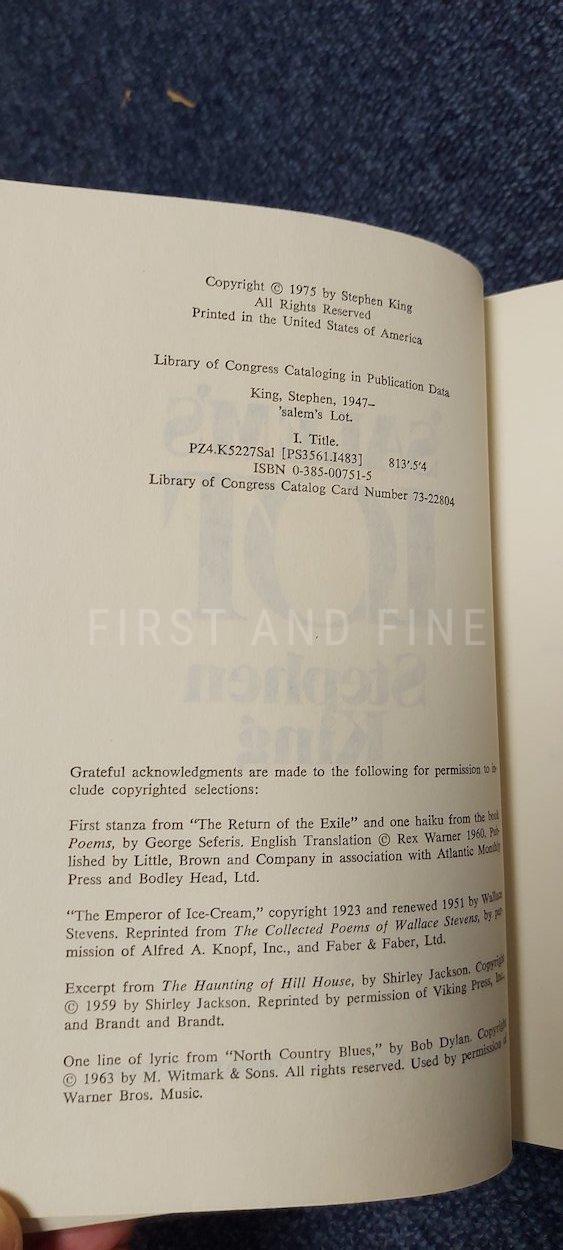 King, Stephen (1975) 'Salem's Lot', US signed and inscribed early print published by Doubleday - Image 3