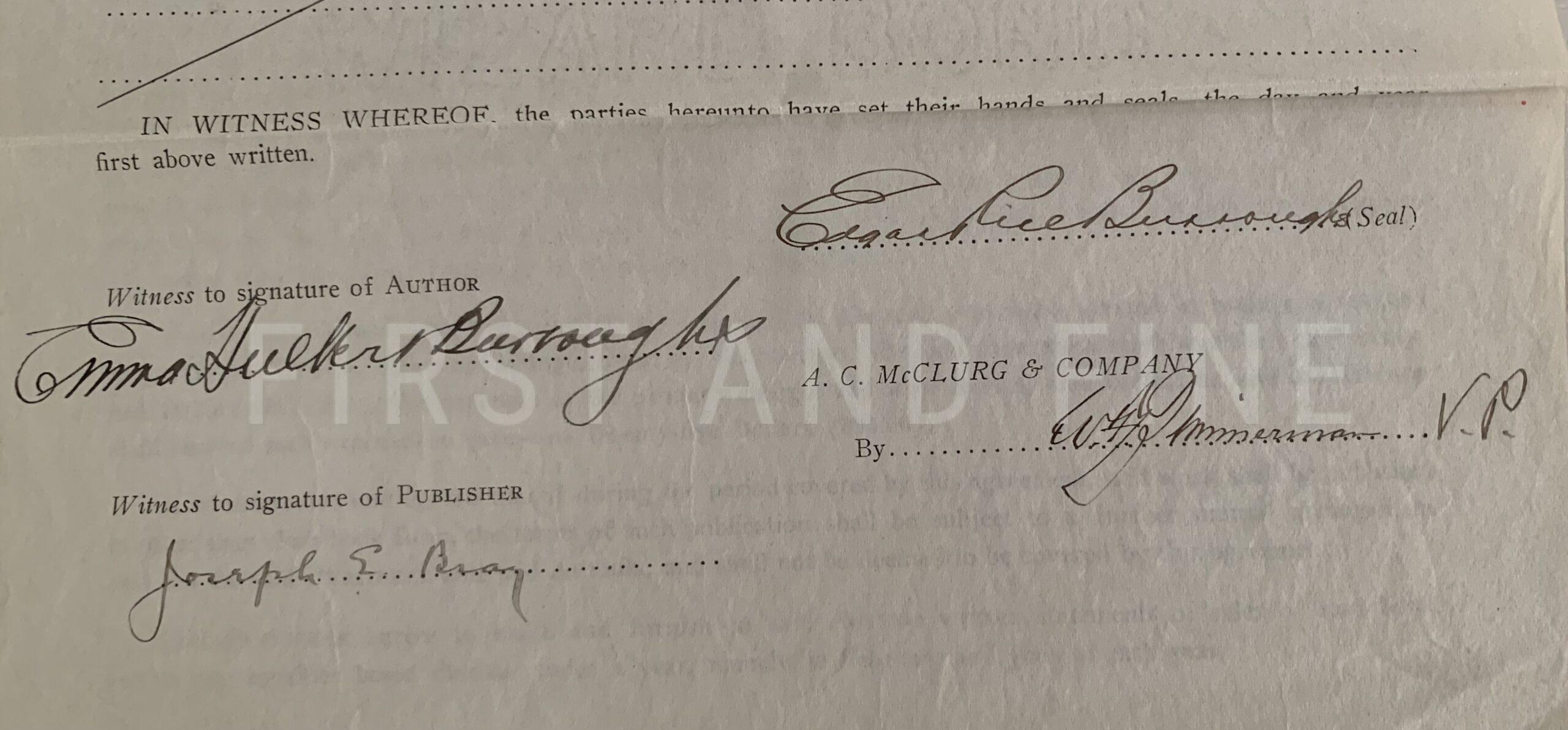 Burroughs, Edgar Rice (1918) 'Tarzan and the Jewels of Opar', US first edition with signed contract between the publisher and Burroughs - Image 16