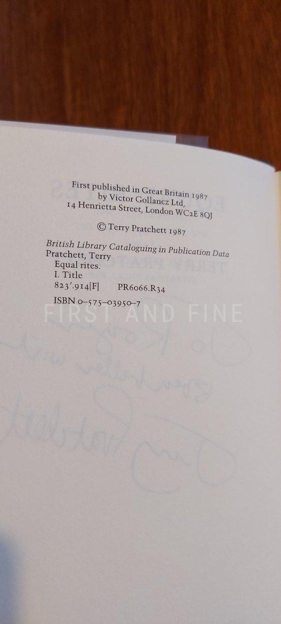 Pratchett, Terry (1987) 'Equal Rites', UK signed and inscribed first edition - Image 3