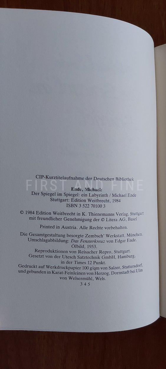 Ende, Michael (1984) 'Der Spiegel im Spiegel: ein Labyrinth', German signed and inscribed first edition - Image 3