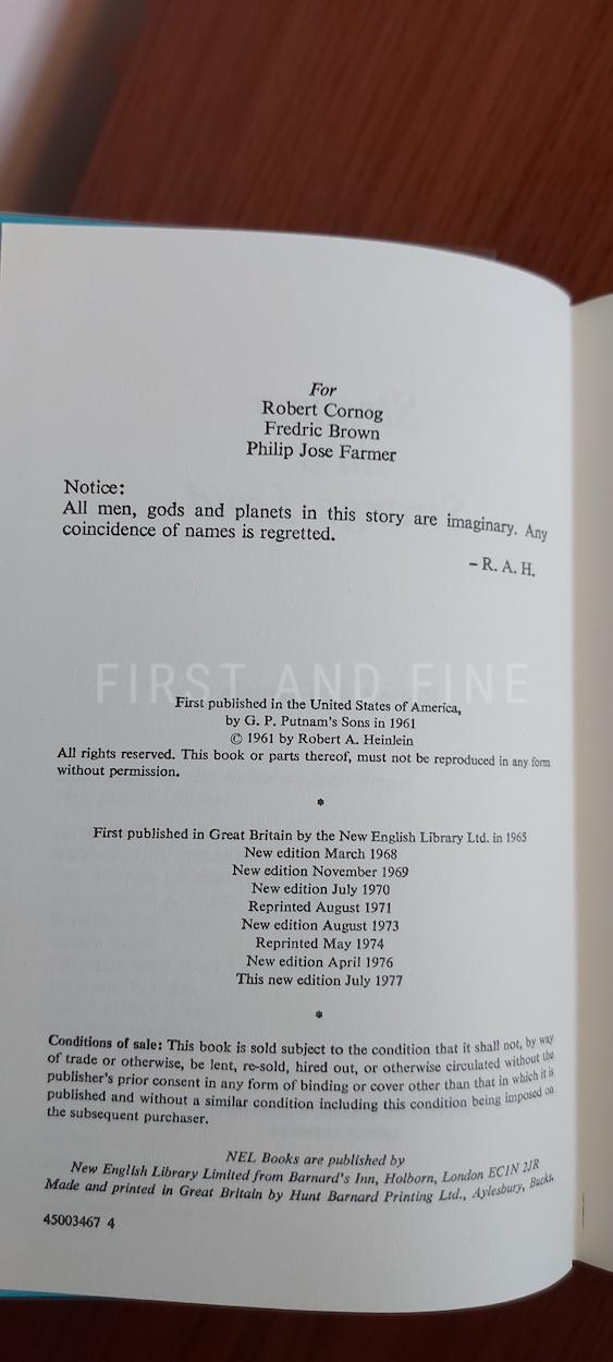 Heinlein, Robert (1977) 'Stranger in a Strange Land', UK first hardback edition - Image 3