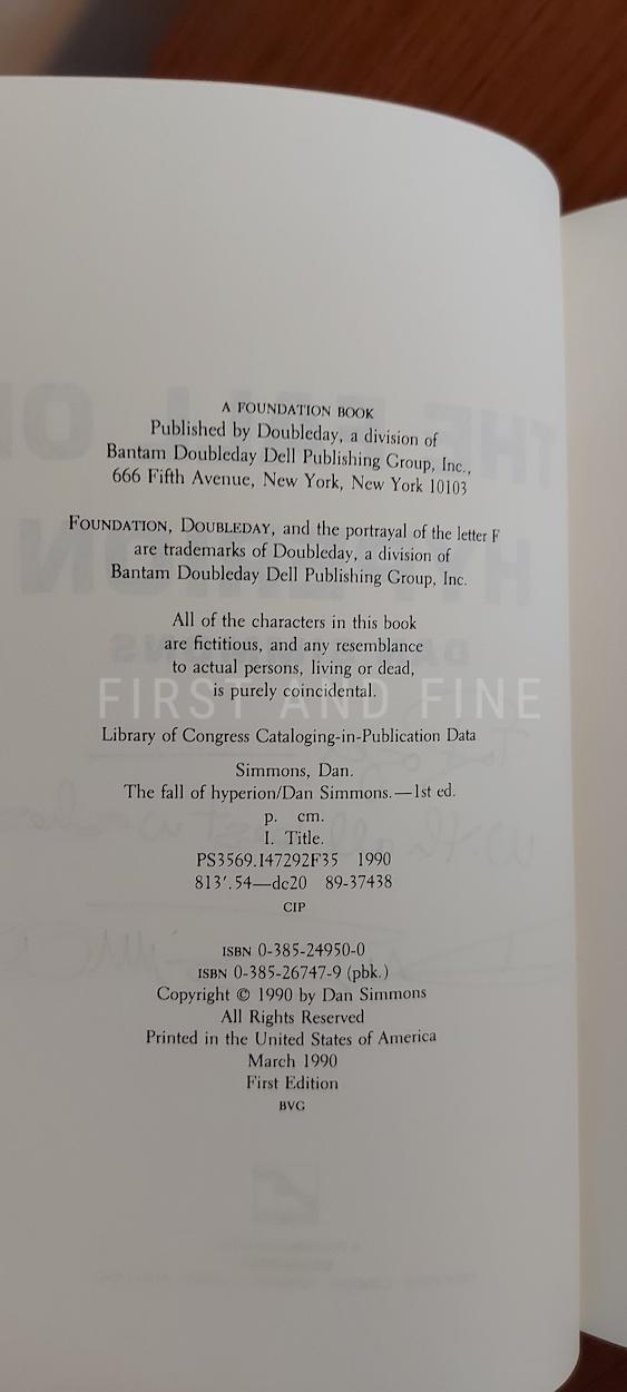 Simmons, Dan (1989 & 1990) 'Hyperion' and 'The Fall of Hyperion', US signed first editions - Image 5