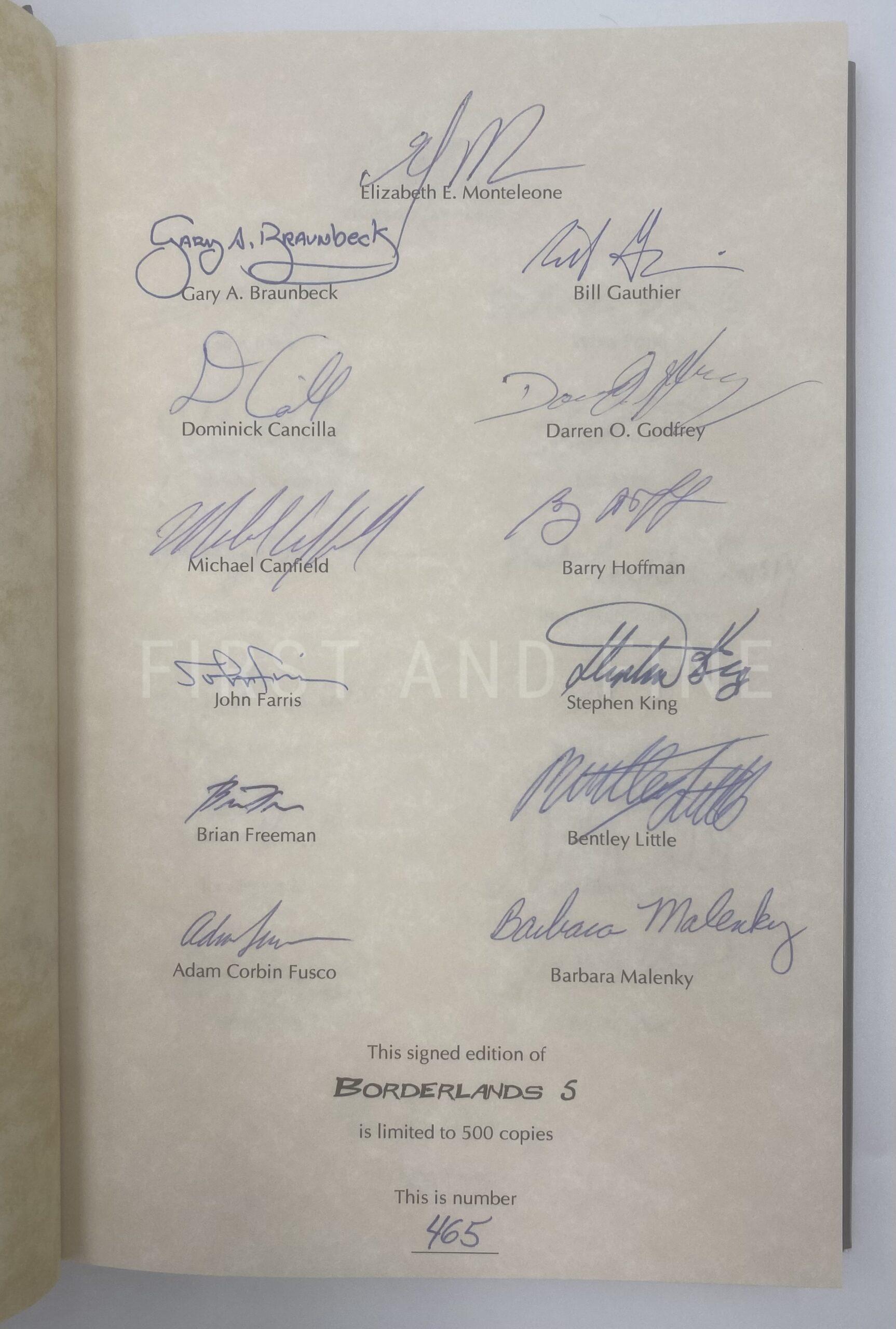 Monteleone, Elizabeth and Thomas (editors, 2003); King, Stephen (author et al) 'Borderlands 5', US signed limited edition - Image 2