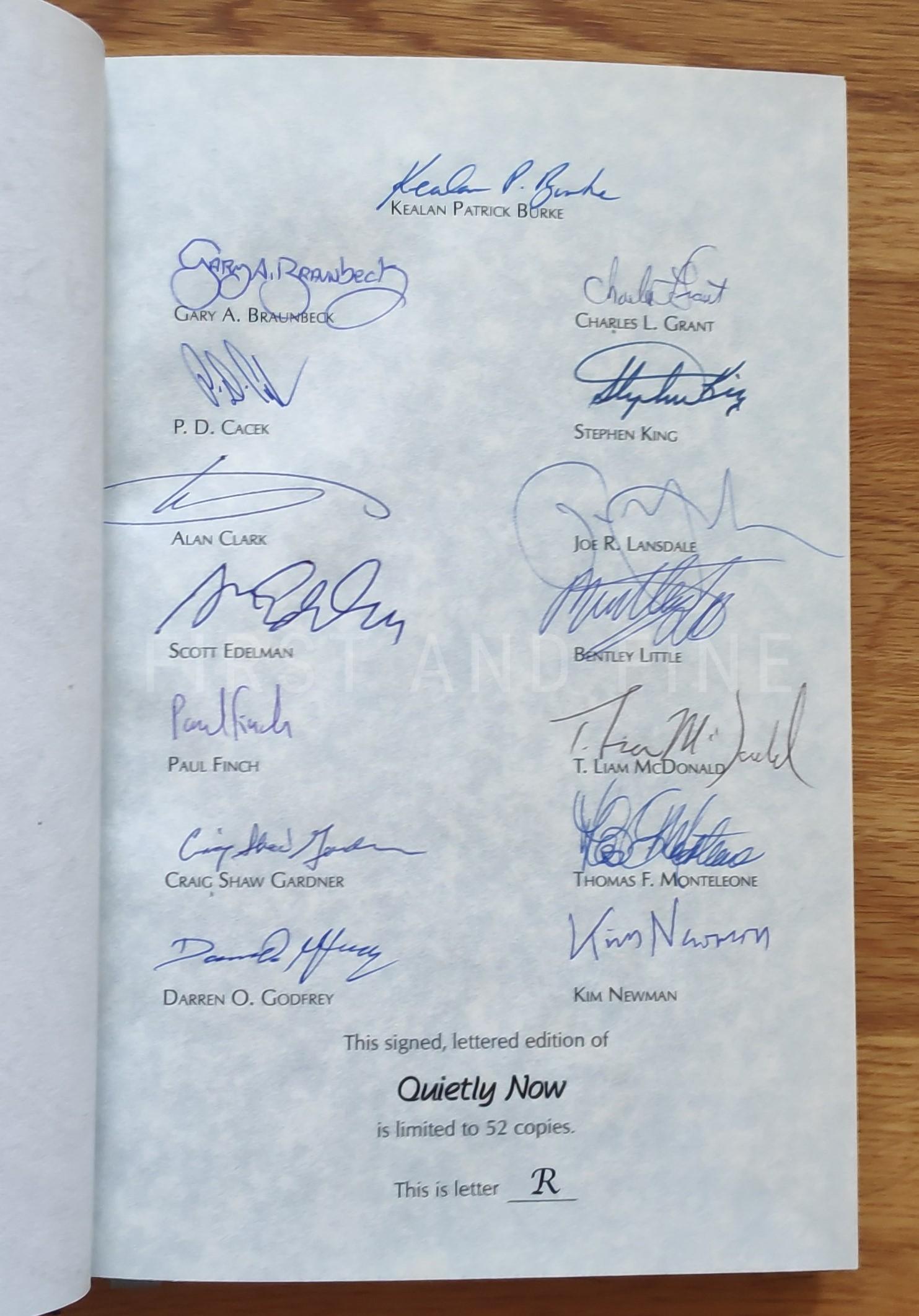 BURKE, KEELAN PATRICK (ED, 2004); KING, STEPHEN (AUTHOT ET AL.) ‘QUIETLY NOW’, US SIGNED LETTERED LIMITED EDITION - Image 2