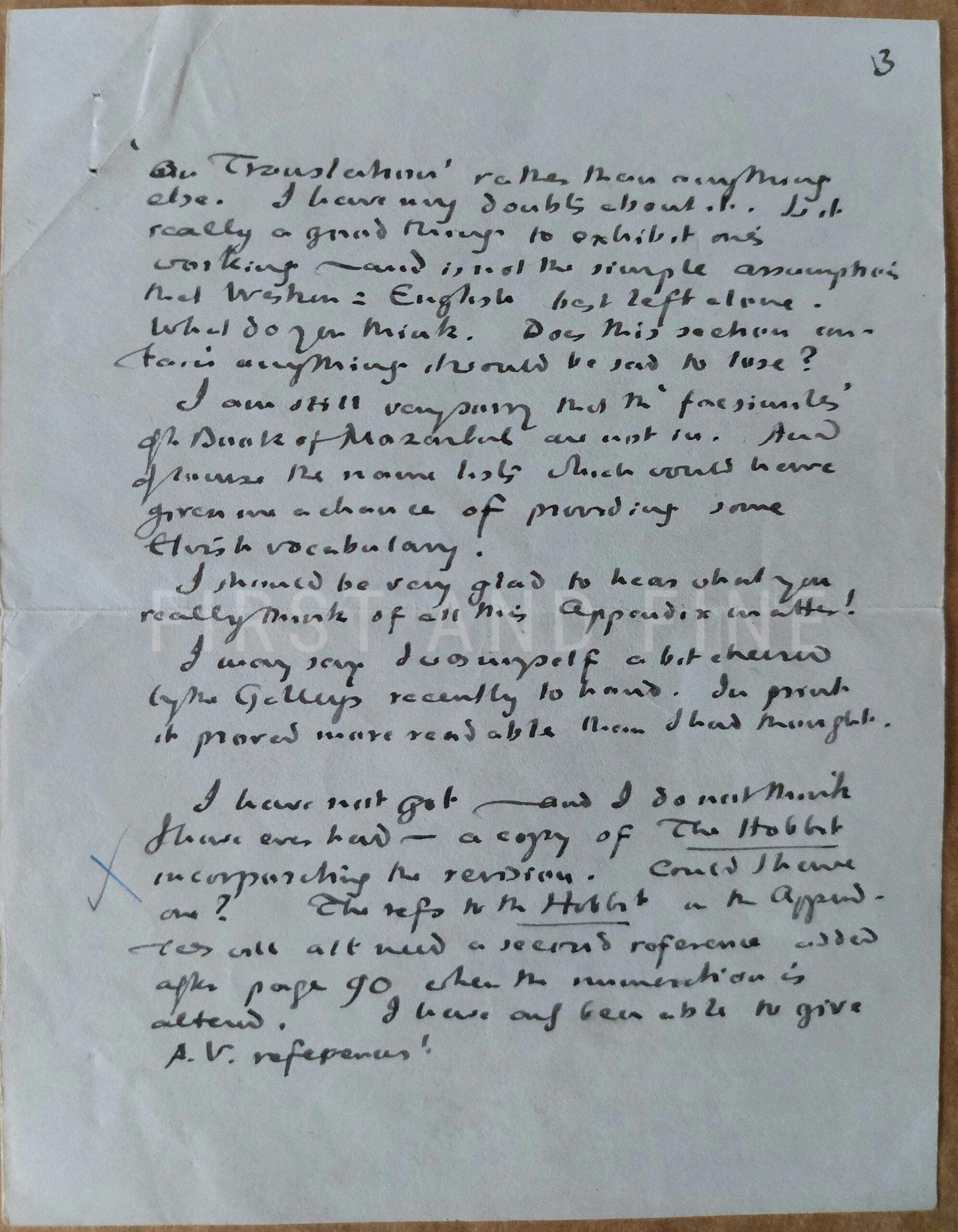 Tolkien, J.R.R. (1955) handwritten letter to Rayner Unwin on difficulties in preparing the final volume of Lord of the Rings - Image 3