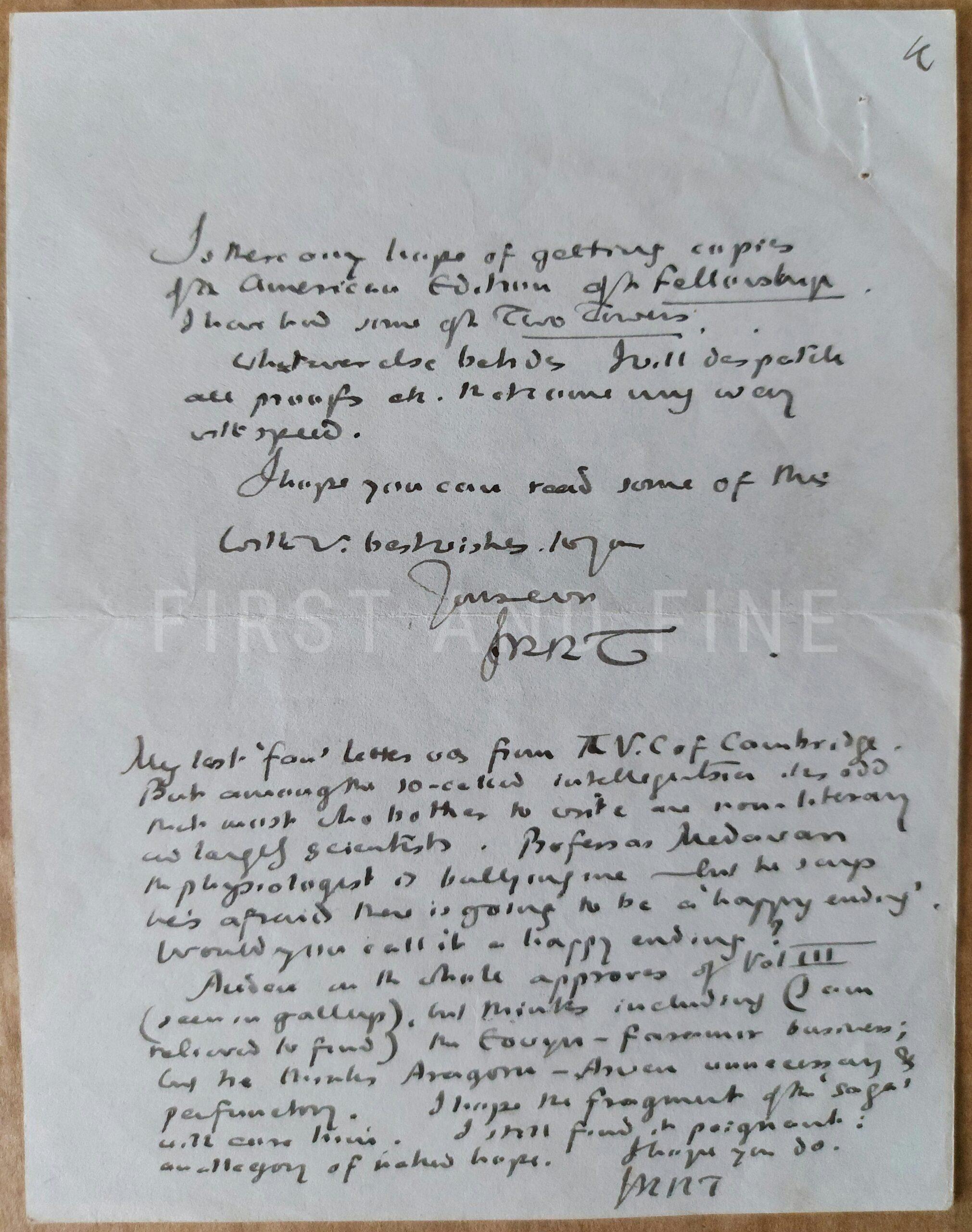 Tolkien, J.R.R. (1955) handwritten letter to Rayner Unwin on difficulties in preparing the final volume of Lord of the Rings - Image 4