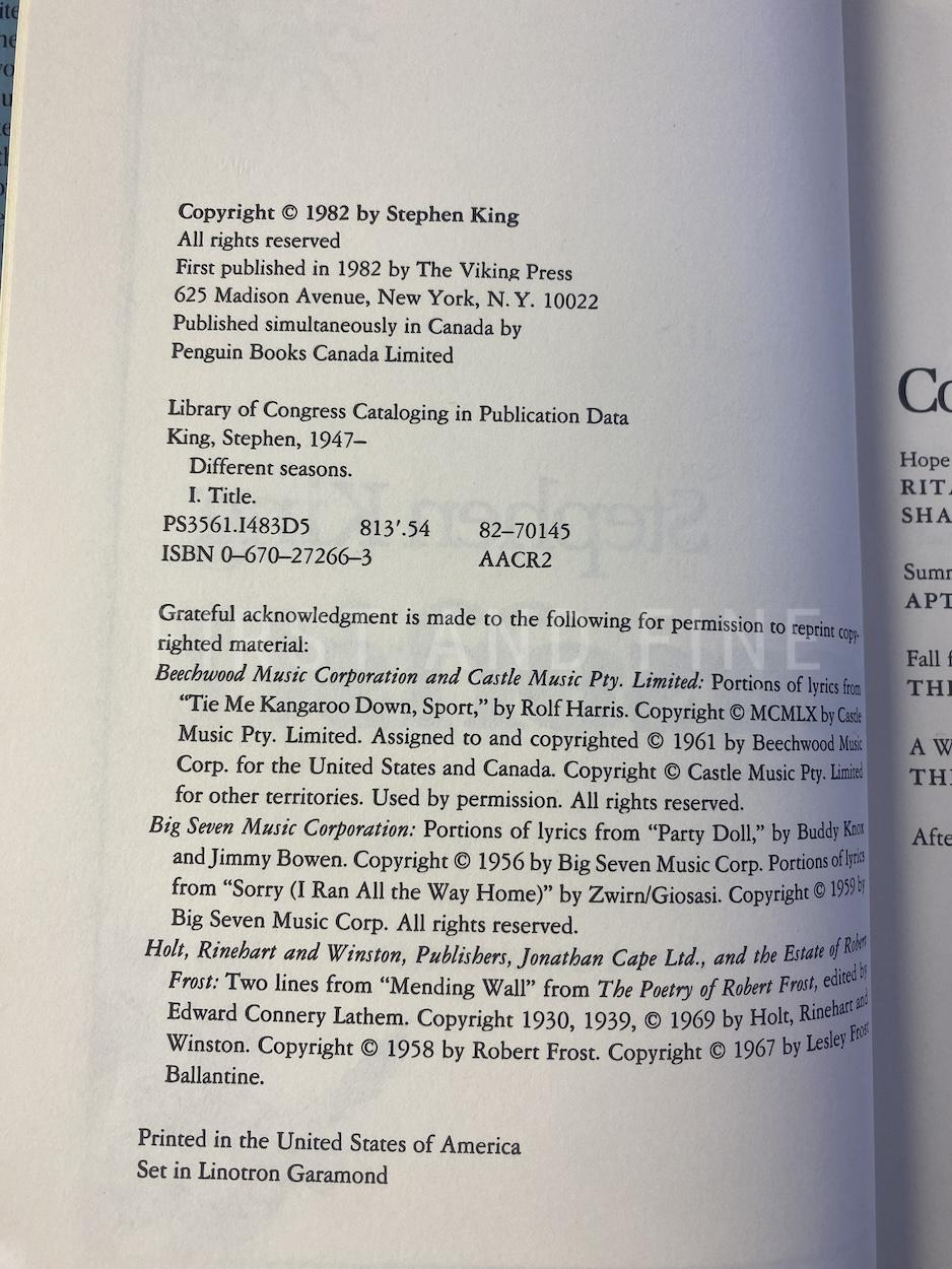 King, Stephen (1982) 'Different Seasons', US signed and inscribed first edition - Image 3