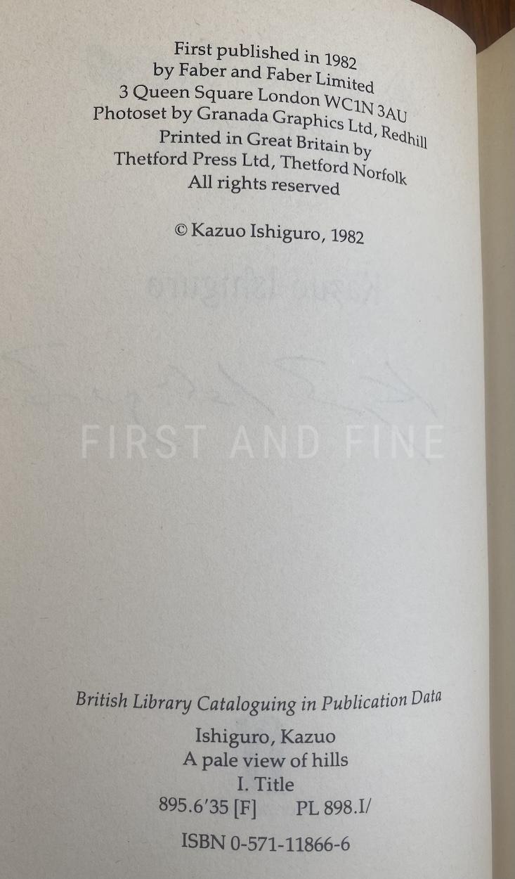 Ishiguro, Kazuo (1982) 'A Pale View of Hills', UK signed first edition - Image 3