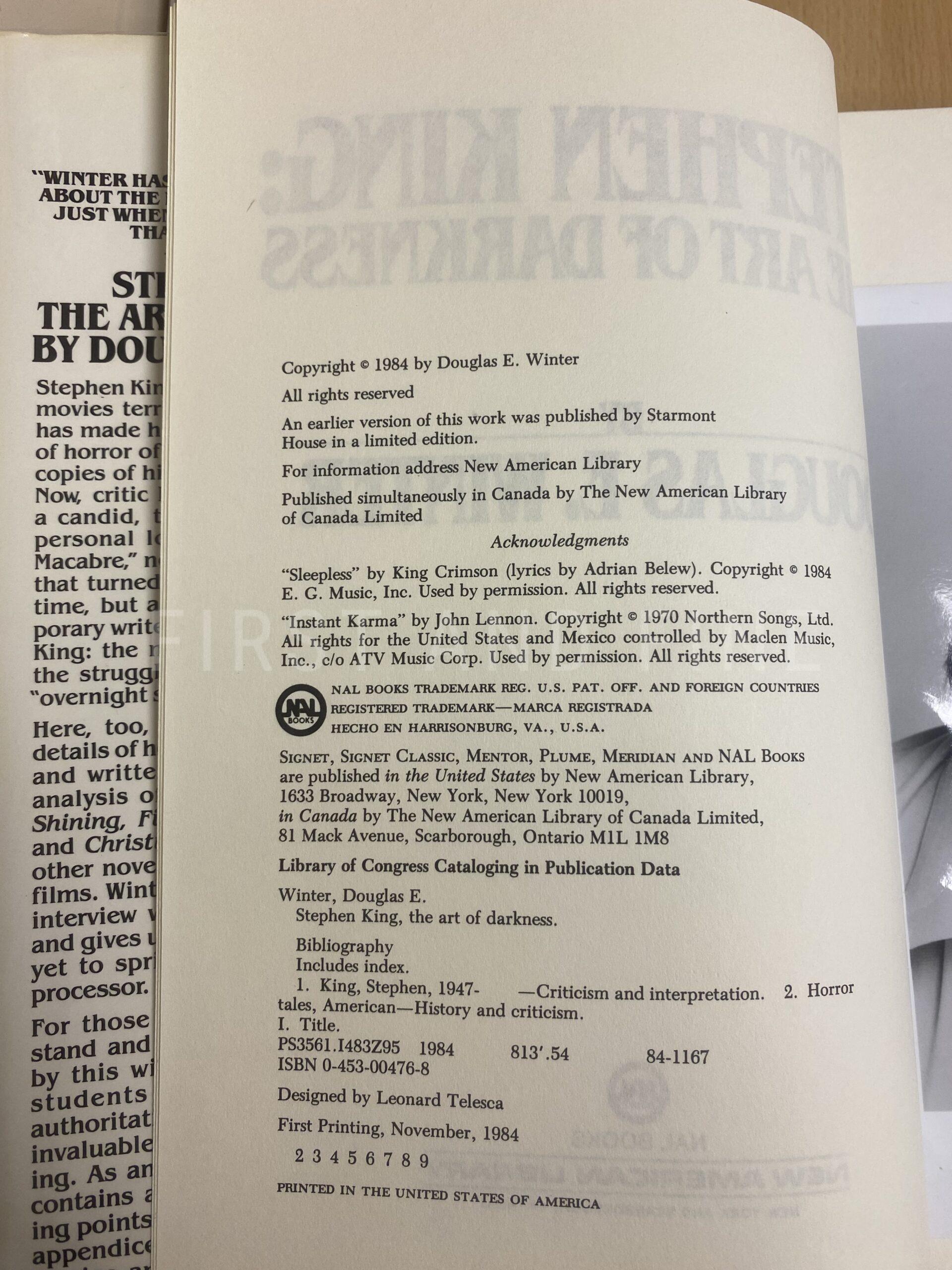 Winter, Douglas E. (1984) 'Stephen King: The Art of Darkness', US first edition, signed and inscribed by Stephen King - Image 3