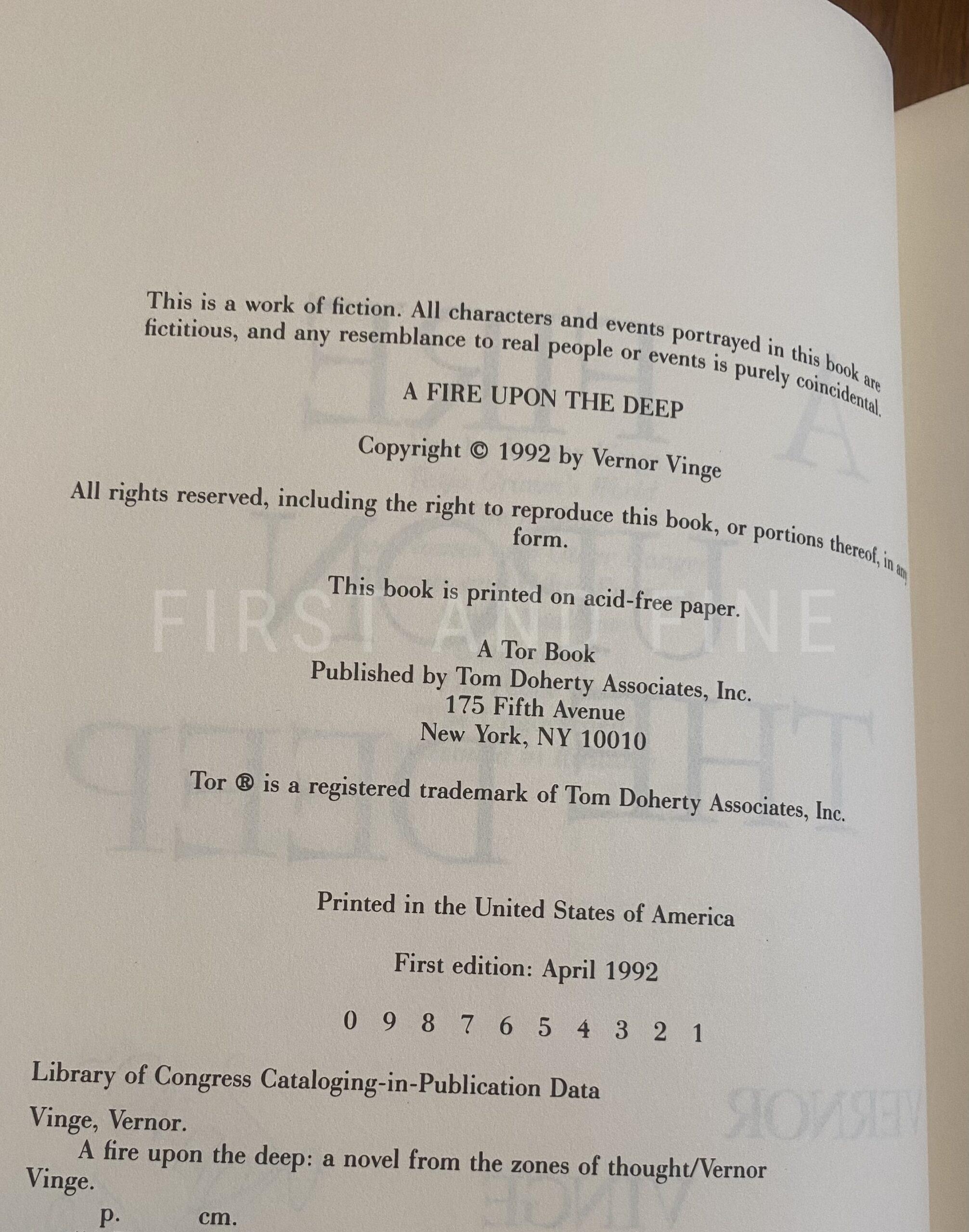 Vinge, Vernor (1992) 'A Fire Upon the Deep', US signed first edition - Image 3