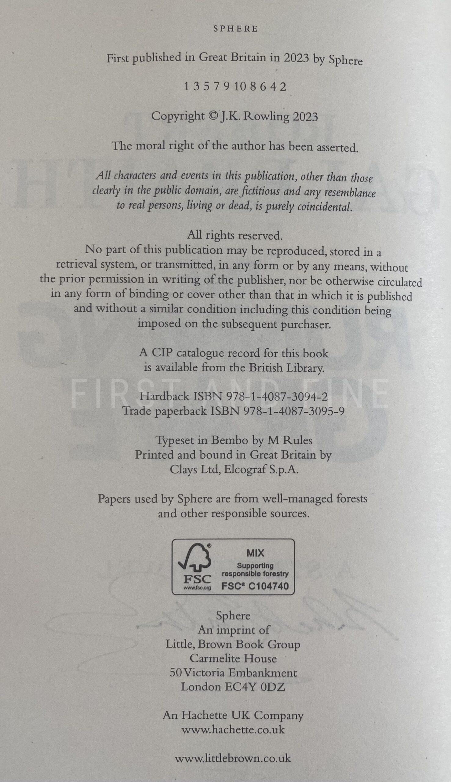 Galbraith, Robert; aka Rowling, J.K. (2023) 'The Running Grave' - Cormoran Strike 7, UK signed first edition - Image 3