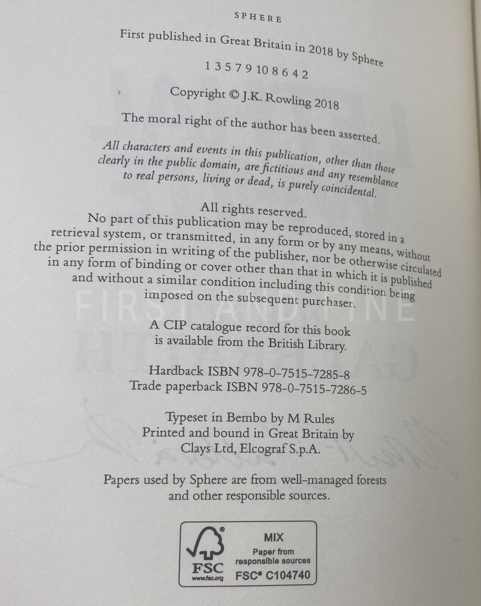 Galbraith, Robert; aka Rowling, J.K. (2018) 'Lethal White' - Cormoran Strike 4, UK signed first edition - Image 3